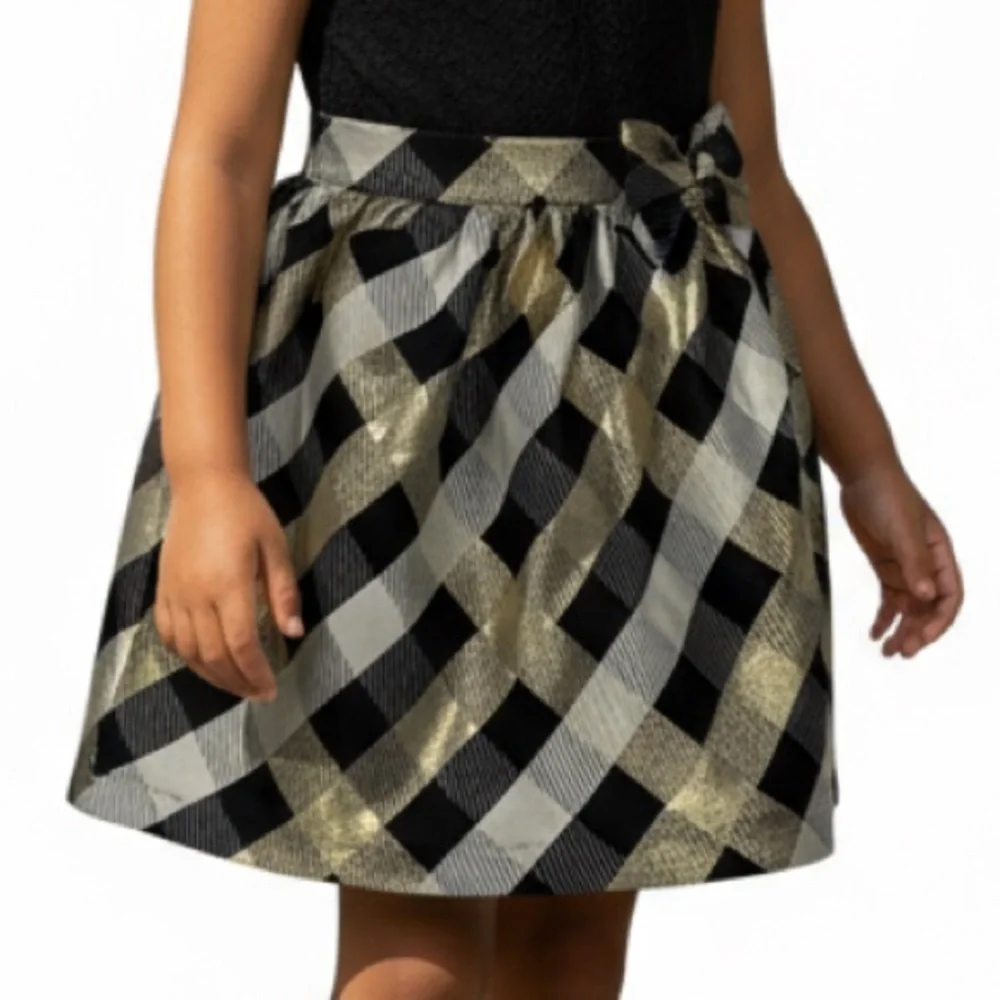 Gymboree Girls Black Gold Cream Plaid Jacquard Skirt - Perfect Present | Size 7